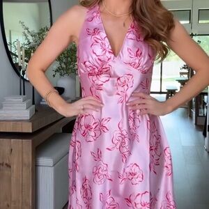 Pink Floral Satin Dress